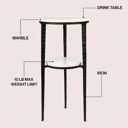 Seraphina Modern 25" Round White Marble 2-Tier Drink Table