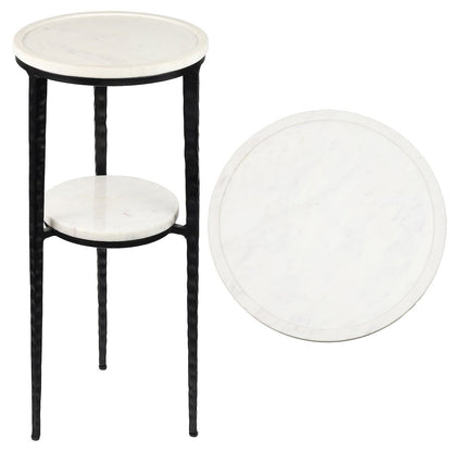 Seraphina Modern 25" Round White Marble 2-Tier Drink Table