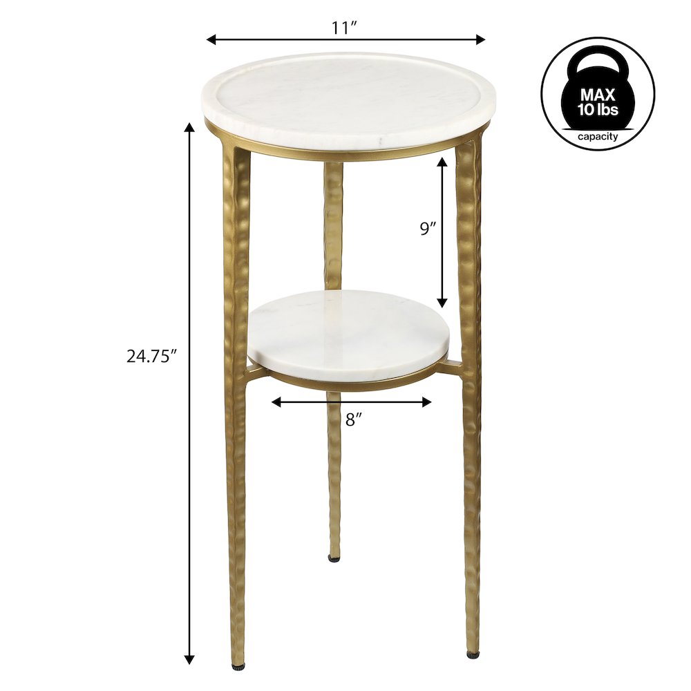 Seraphina Modern 25" Round White Marble 2-Tier Drink Table