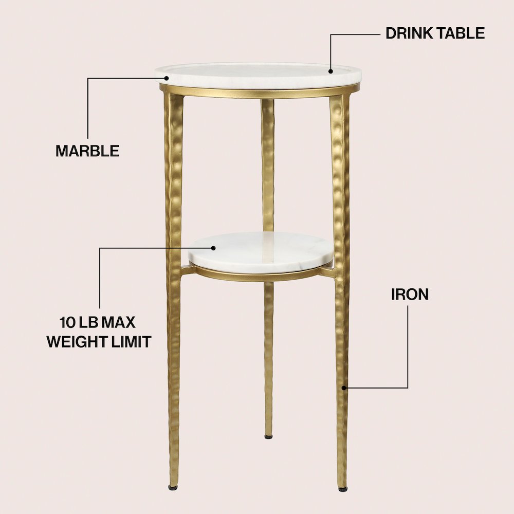 Seraphina Modern 25" Round White Marble 2-Tier Drink Table