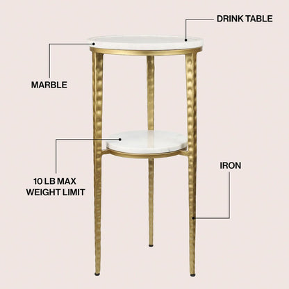 Seraphina Modern 25" Round White Marble 2-Tier Drink Table