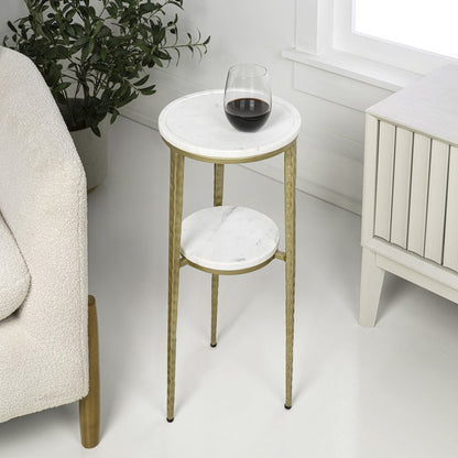 Seraphina Modern 25" Round White Marble 2-Tier Drink Table