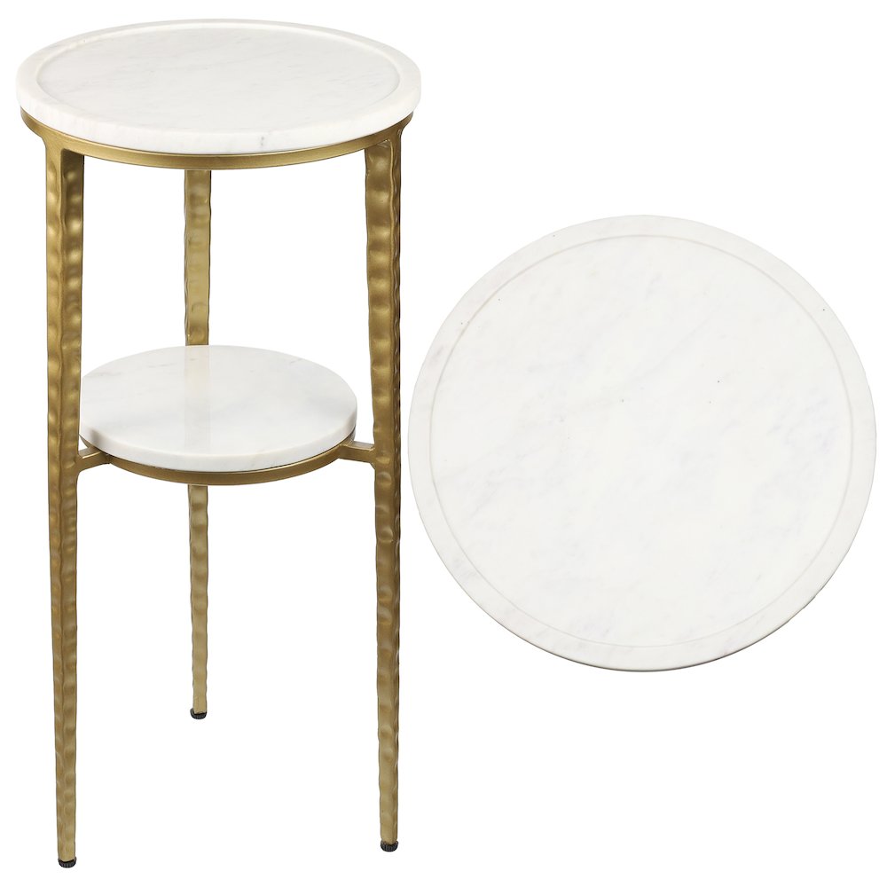 Seraphina Modern 25" Round White Marble 2-Tier Drink Table