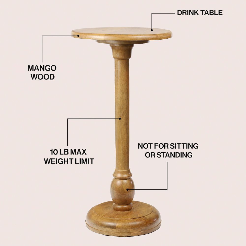 Leopold 24.5" Traditional Solid Mango Wood Round Pedestal Drink Table
