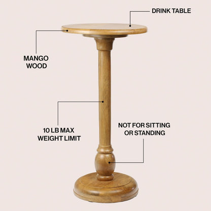 Leopold 24.5" Traditional Solid Mango Wood Round Pedestal Drink Table
