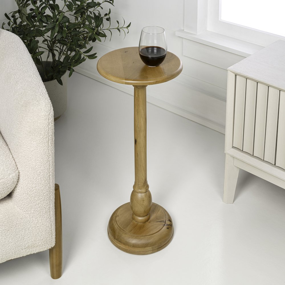 Leopold 24.5" Traditional Solid Mango Wood Round Pedestal Drink Table
