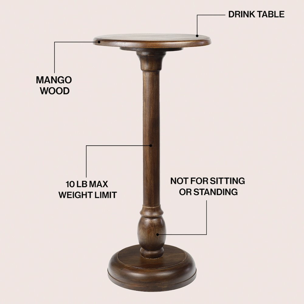 Leopold 24.5" Traditional Solid Mango Wood Round Pedestal Drink Table