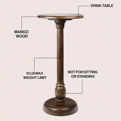 Leopold 24.5" Traditional Solid Mango Wood Round Pedestal Drink Table