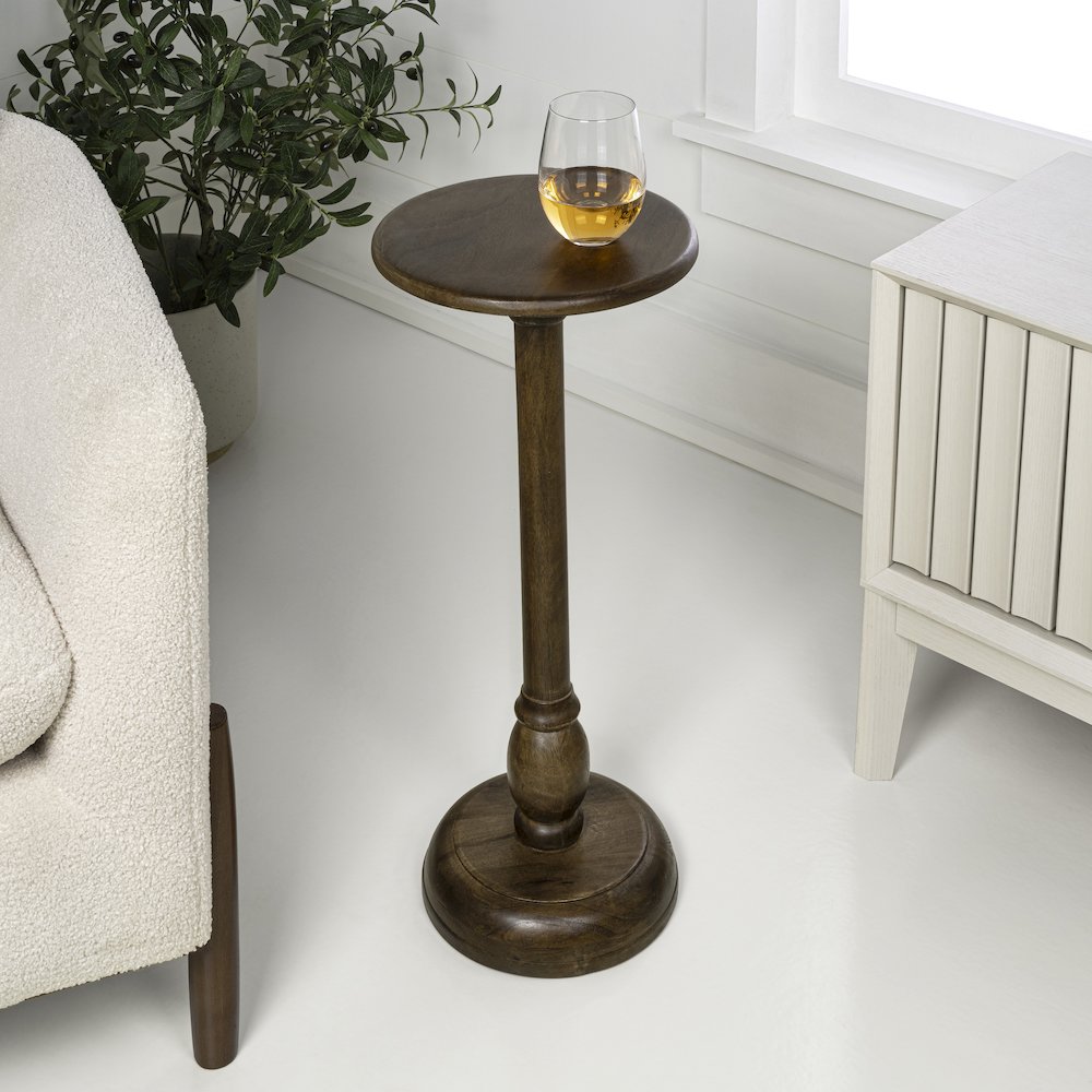 Leopold 24.5" Traditional Solid Mango Wood Round Pedestal Drink Table