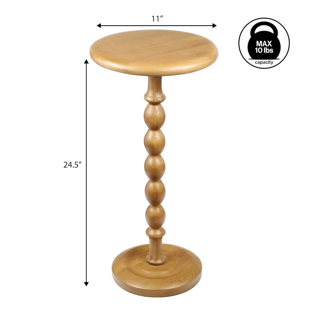 Augustus 11" x 24.5" Cottage Round Solid Mango Wood Spool Pedestal Drink Table