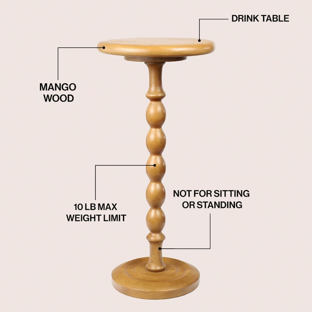 Augustus 11" x 24.5" Cottage Round Solid Mango Wood Spool Pedestal Drink Table