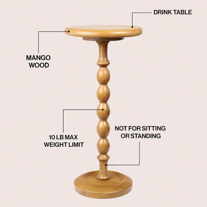 Augustus 11" x 24.5" Cottage Round Solid Mango Wood Spool Pedestal Drink Table