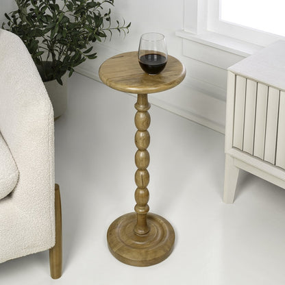 Augustus 11" x 24.5" Cottage Round Solid Mango Wood Spool Pedestal Drink Table