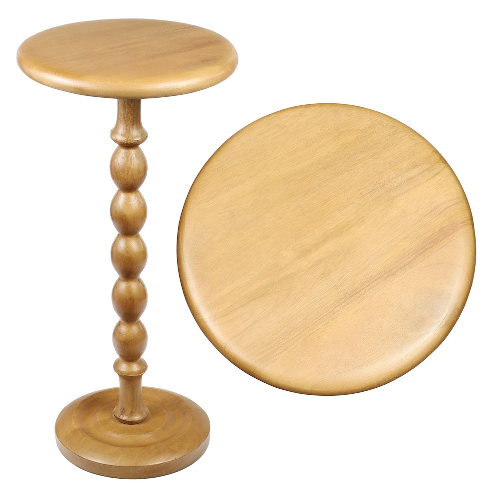 Augustus 11" x 24.5" Cottage Round Solid Mango Wood Spool Pedestal Drink Table