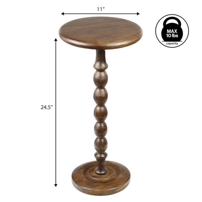 Augustus 11" x 24.5" Cottage Round Solid Mango Wood Spool Pedestal Drink Table