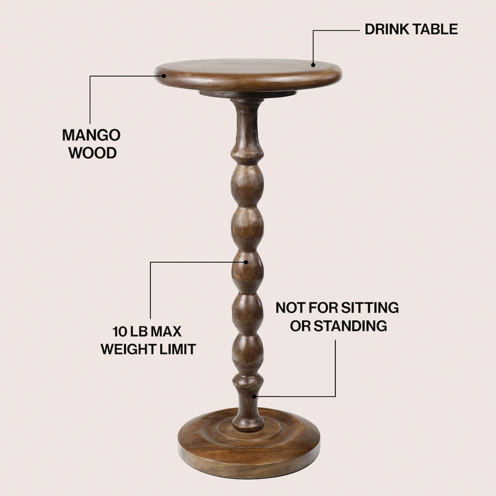 Augustus 11" x 24.5" Cottage Round Solid Mango Wood Spool Pedestal Drink Table