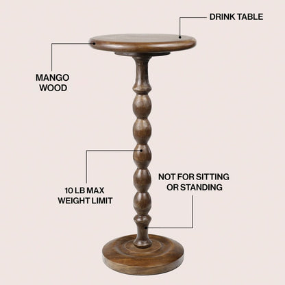 Augustus 11" x 24.5" Cottage Round Solid Mango Wood Spool Pedestal Drink Table