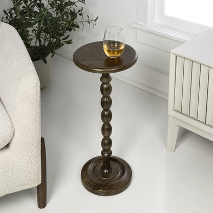 Augustus 11" x 24.5" Cottage Round Solid Mango Wood Spool Pedestal Drink Table