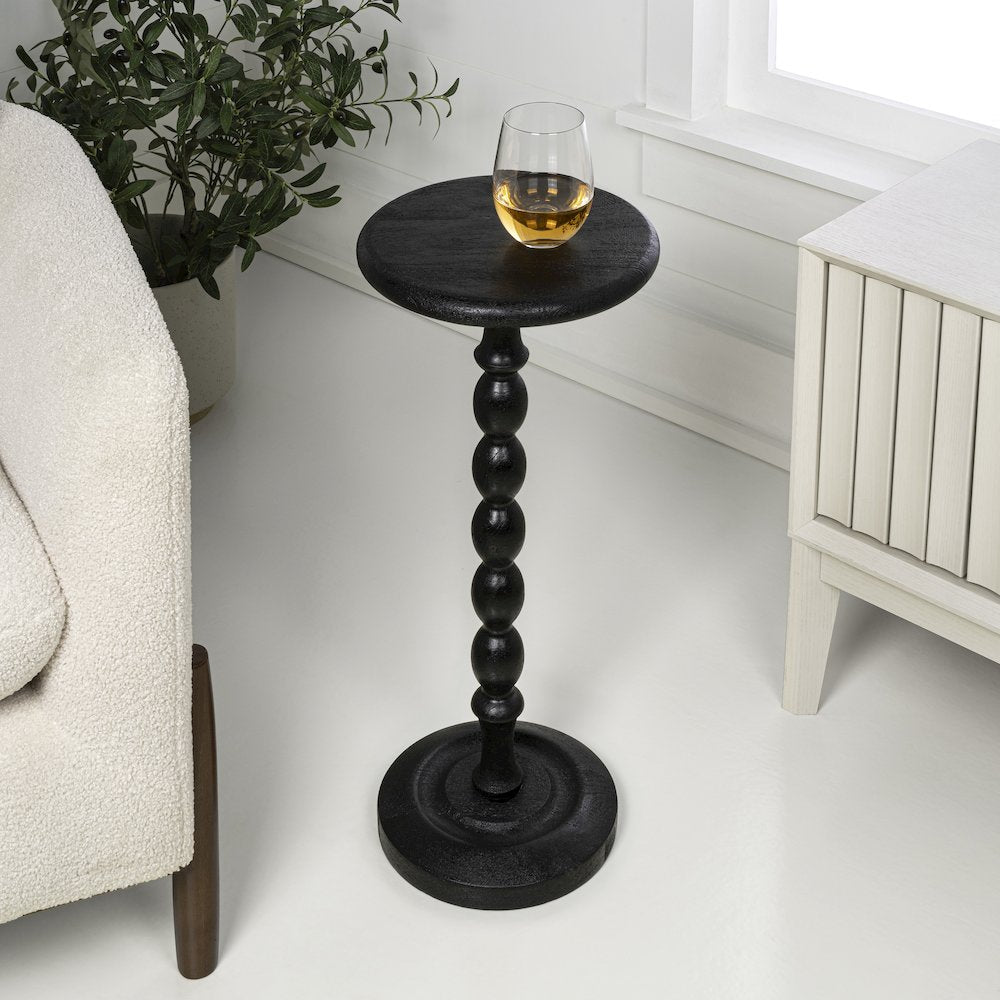 Augustus 11" x 24.5" Cottage Round Solid Mango Wood Spool Pedestal Drink Table