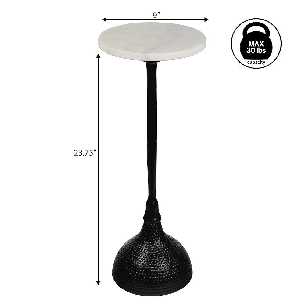 Ava Contemporary 23.75" Round White Marble Top Drink Table