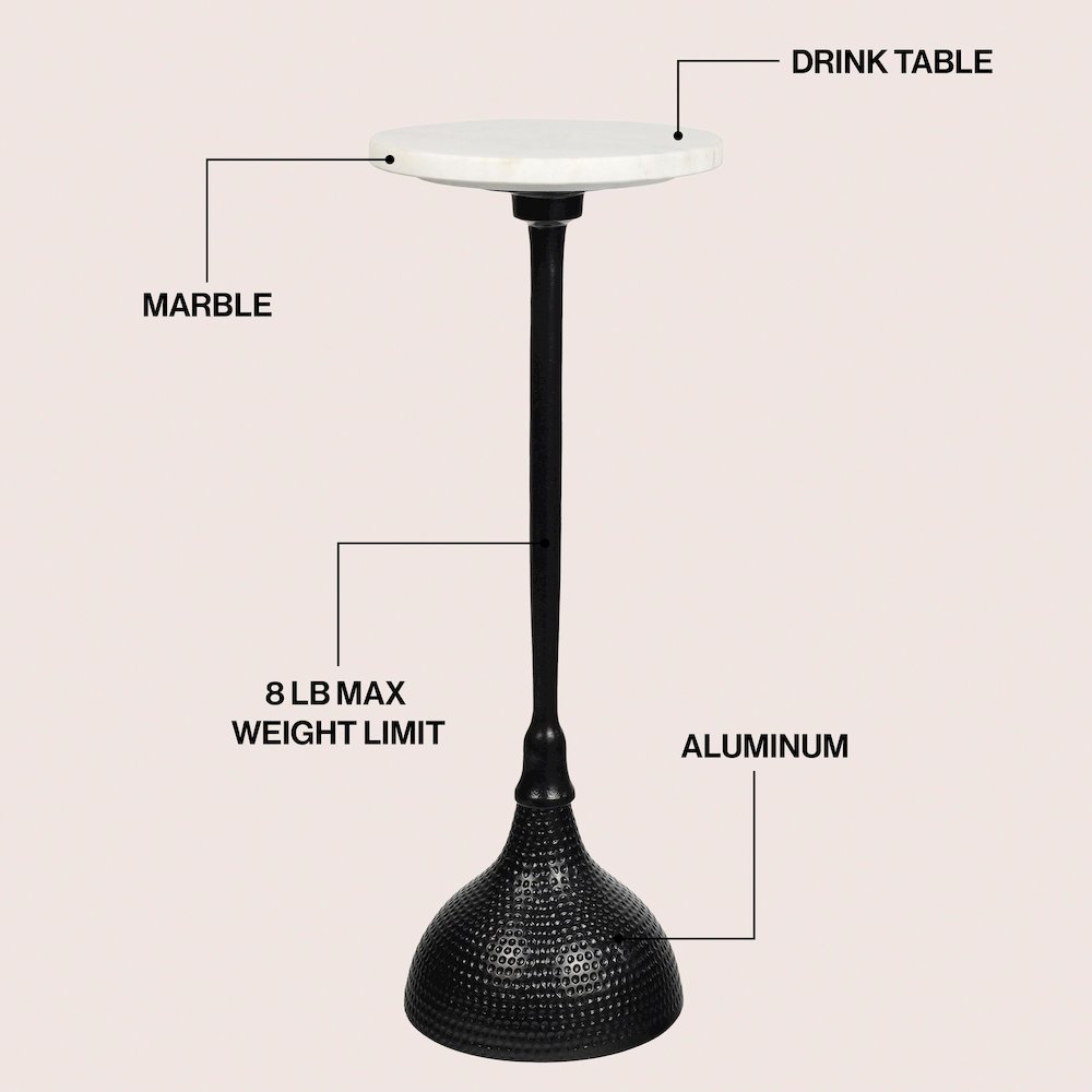 Ava Contemporary 23.75" Round White Marble Top Drink Table