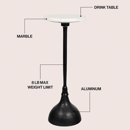 Ava Contemporary 23.75" Round White Marble Top Drink Table