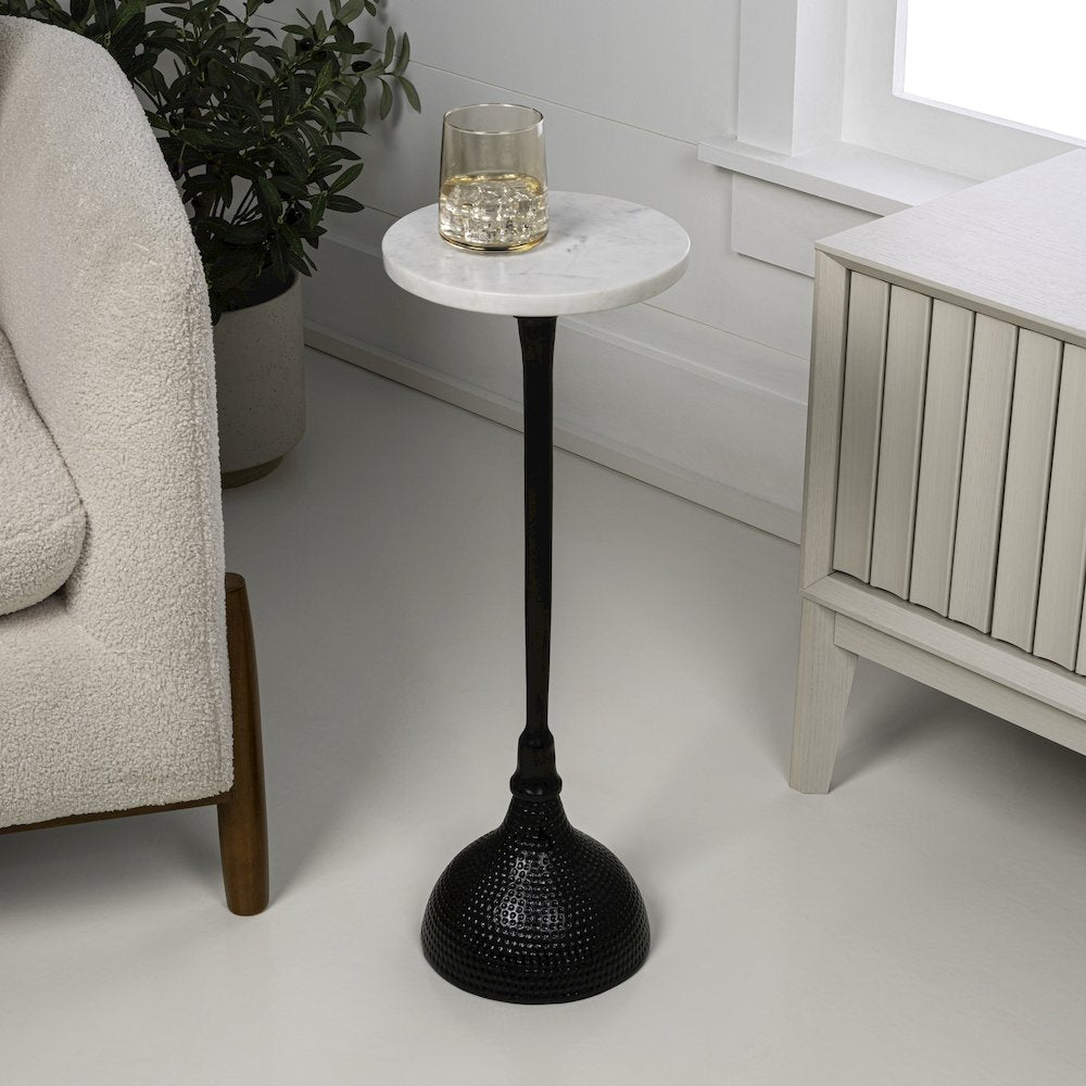 Ava Contemporary 23.75" Round White Marble Top Drink Table