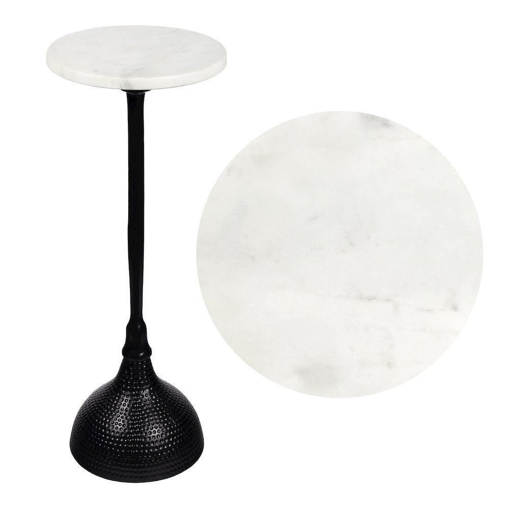Ava Contemporary 23.75" Round White Marble Top Drink Table