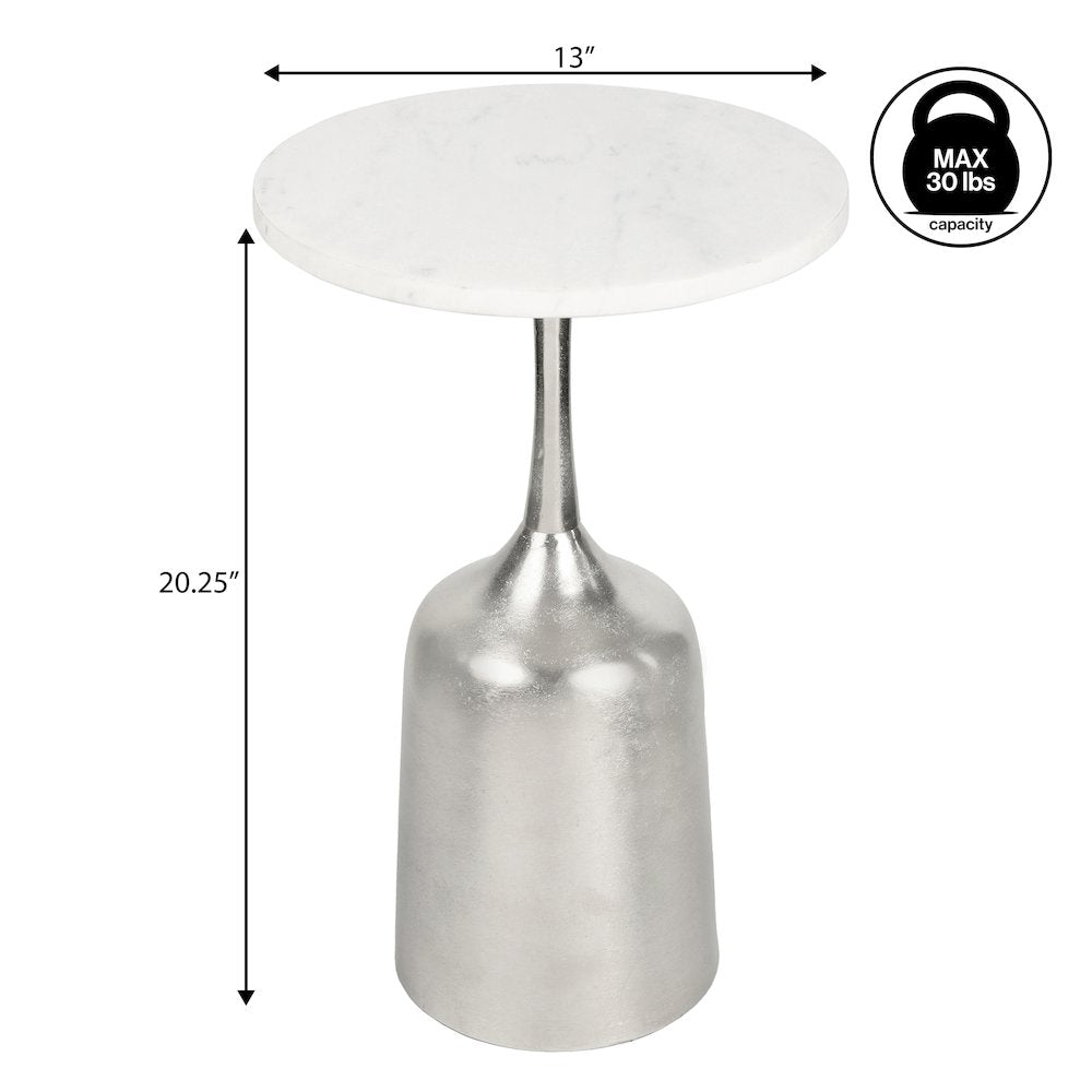 Pip 20.25" Modern Metal Pedestal Drink Table with White Marble Round Top