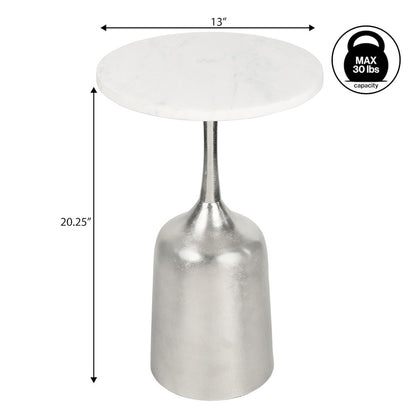 Pip 20.25" Modern Metal Pedestal Drink Table with White Marble Round Top