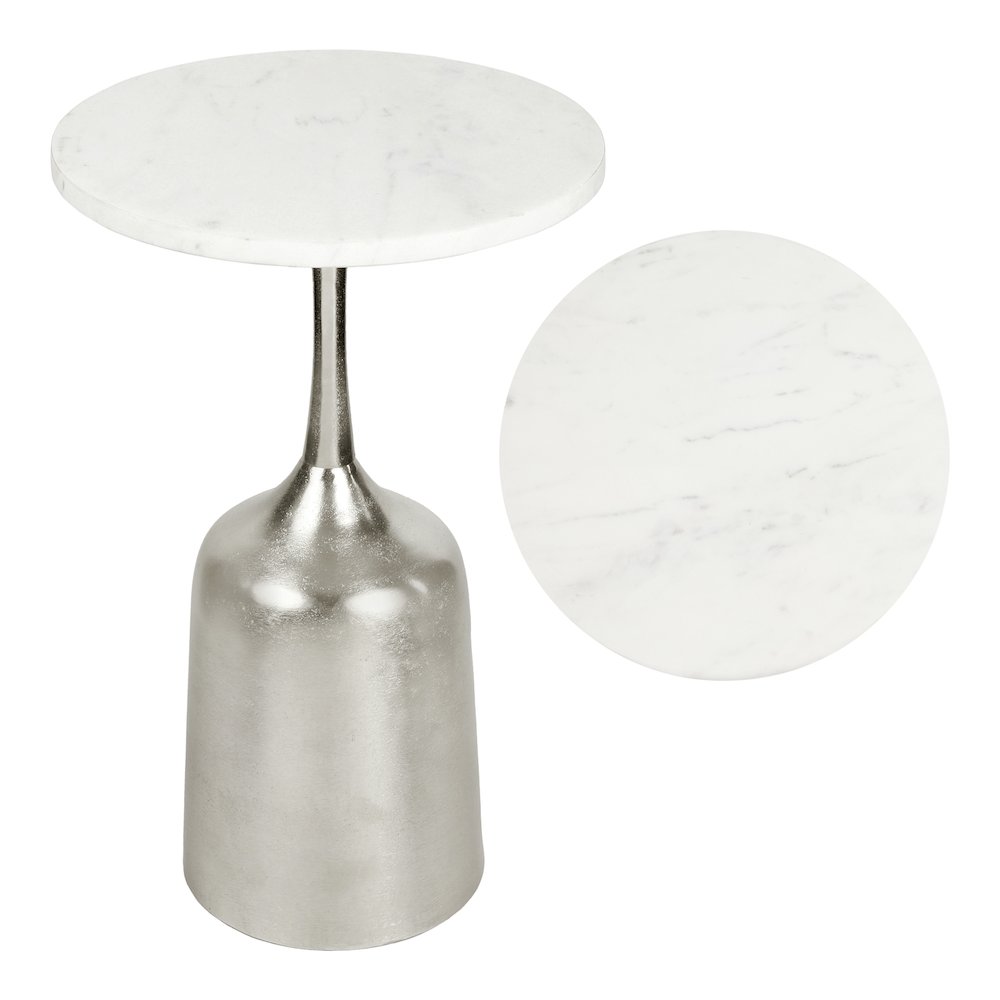 Pip 20.25" Modern Metal Pedestal Drink Table with White Marble Round Top