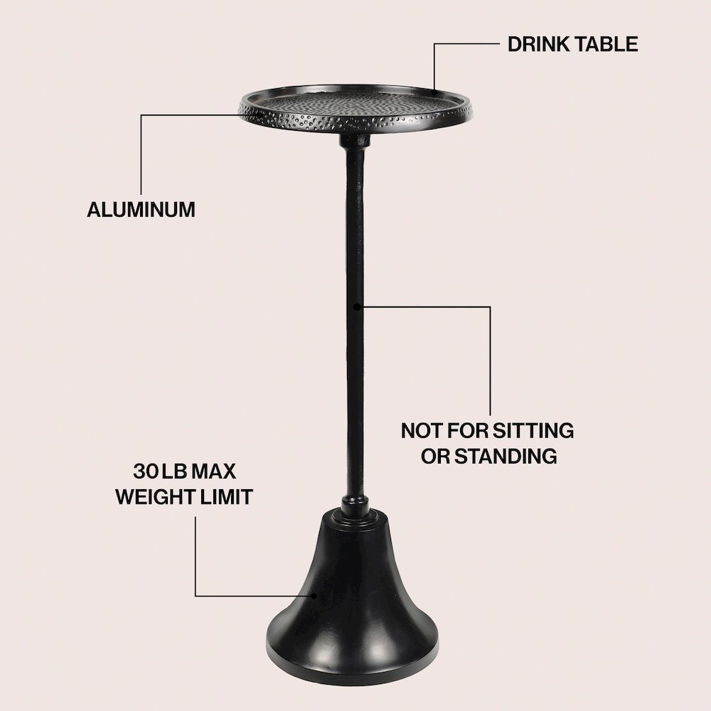 Irida Modern 24" Hammered Antique Black Round Pedestal Drink Table