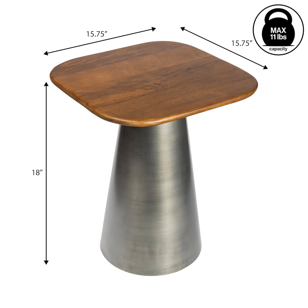 Skye 18" Solid Honey Mango Wood Square End Table with Tapered Oxidized Nickel