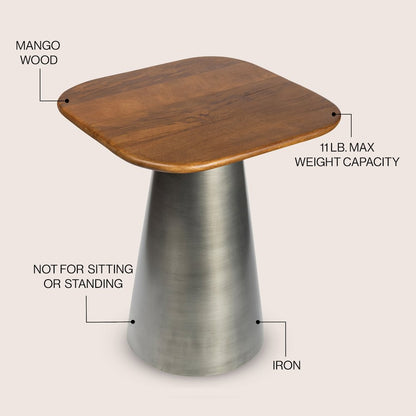 Skye 18" Solid Honey Mango Wood Square End Table with Tapered Oxidized Nickel