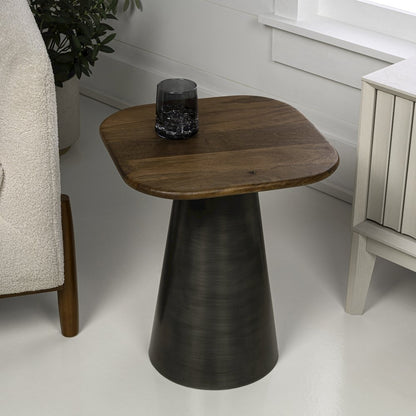 Skye 18" Solid Honey Mango Wood Square End Table with Tapered Oxidized Nickel