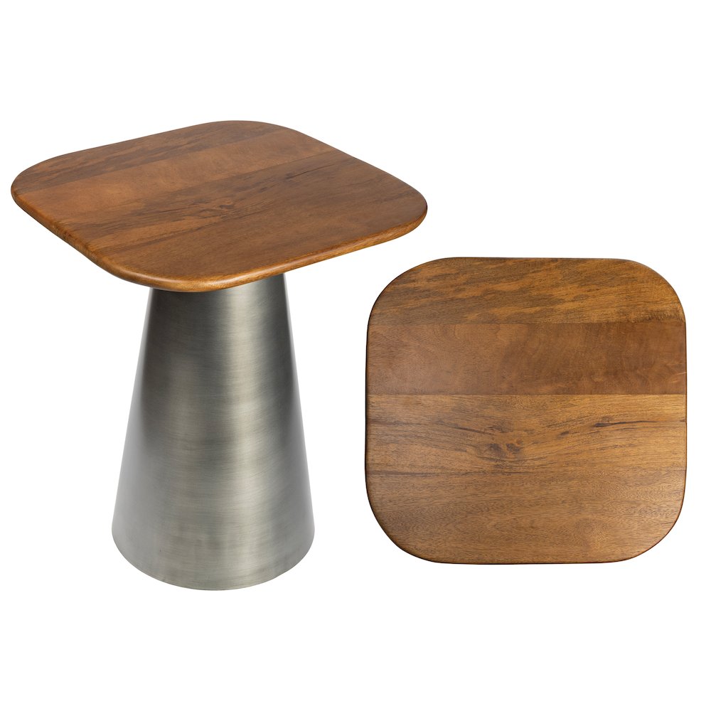Skye 18" Solid Honey Mango Wood Square End Table with Tapered Oxidized Nickel