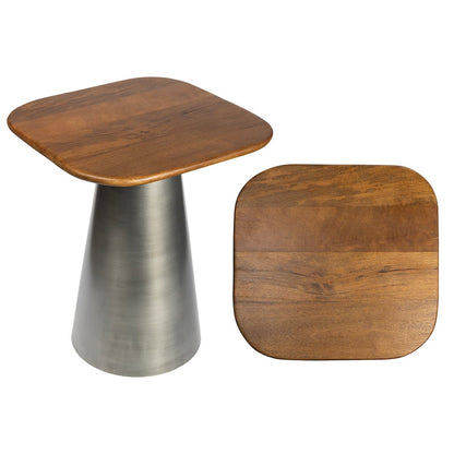 Skye 18" Solid Honey Mango Wood Square End Table with Tapered Oxidized Nickel