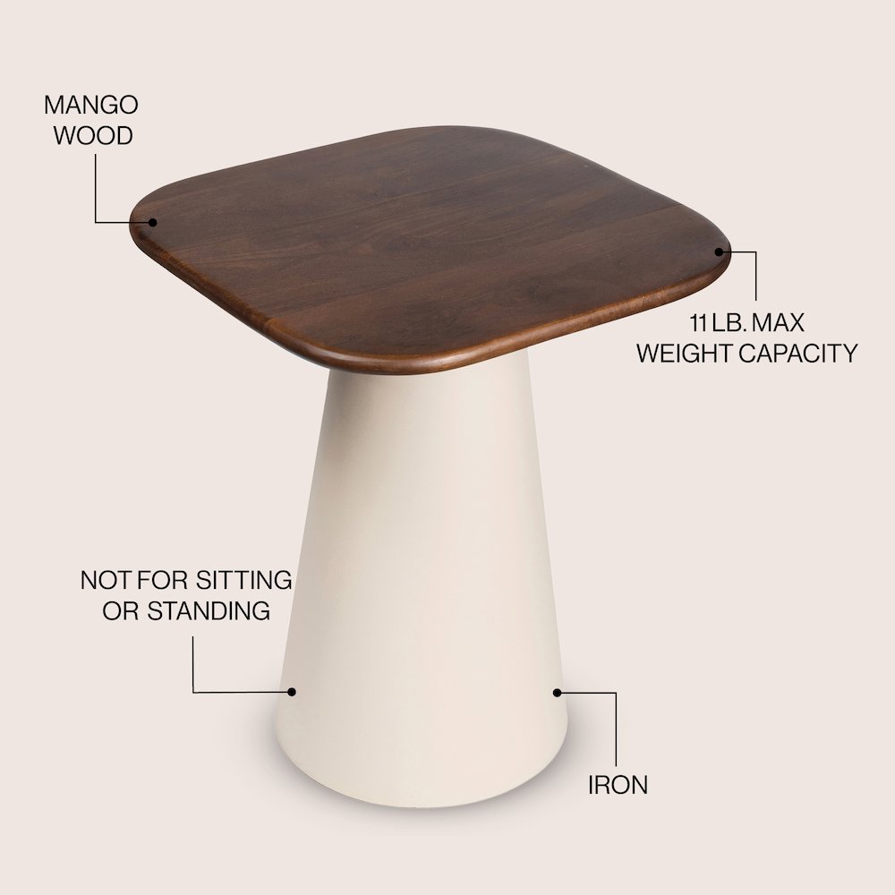 Skye 18" Solid Walnut Mango Wood Square End Table with Tapered Warm Ivory Metal