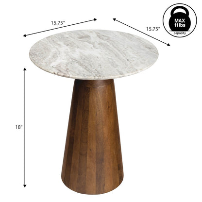 Kaito 18" Modern Round White Marble End Table