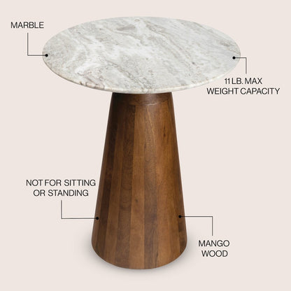 Kaito 18" Modern Round White Marble End Table