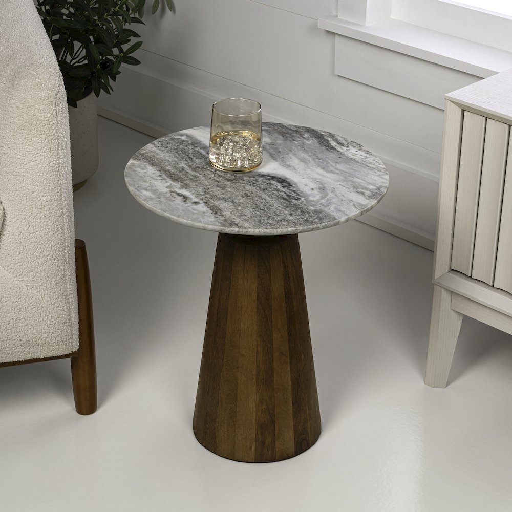 Kaito 18" Modern Round White Marble End Table