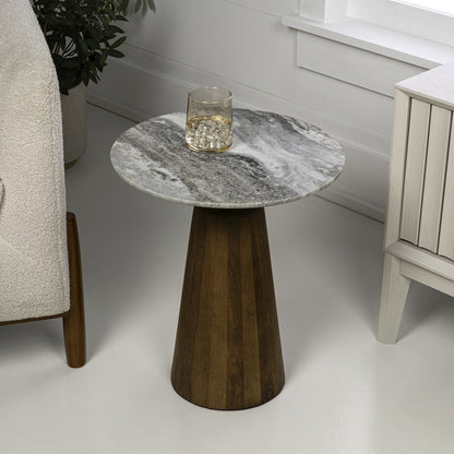 Kaito 18" Modern Round White Marble End Table