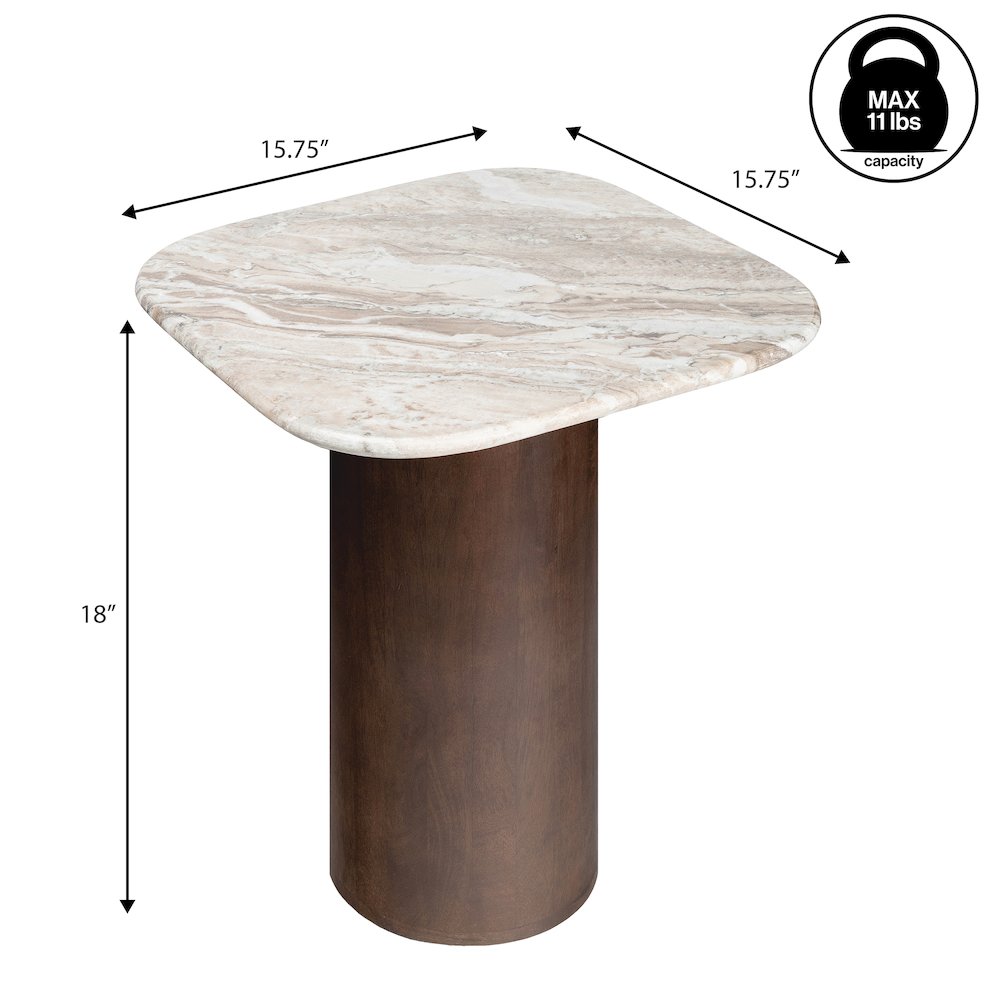 Milos 18" Modern Natural White Marble Square Top End Table