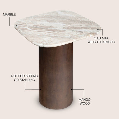 Milos 18" Modern Natural White Marble Square Top End Table