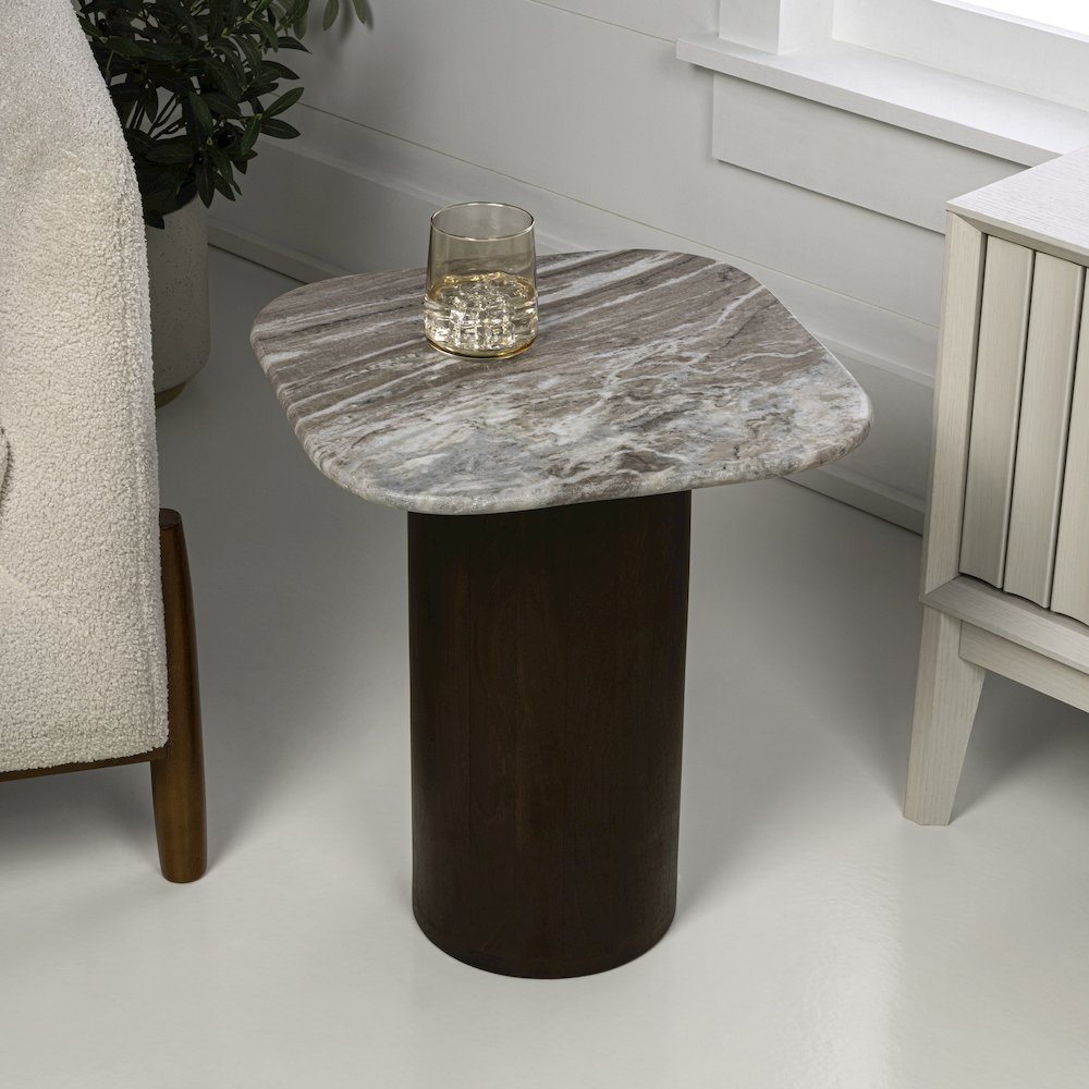 Milos 18" Modern Natural White Marble Square Top End Table
