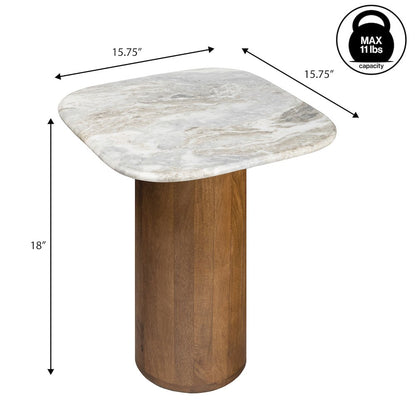 Milos 18" Modern Natural White Marble Square Top End Table