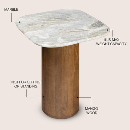 Milos 18" Modern Natural White Marble Square Top End Table