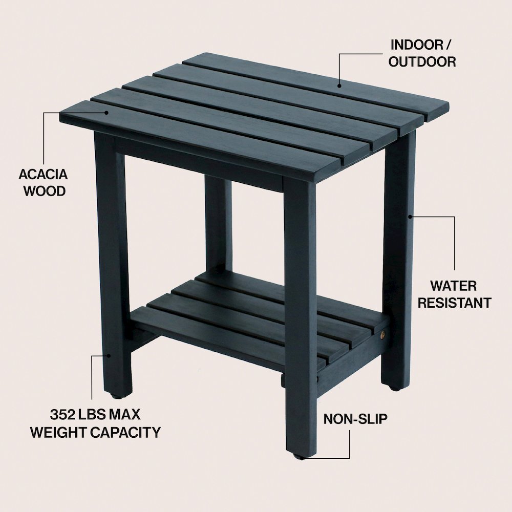 Kellie 16" Modern Black Acacia Wood Outdoor Side Table