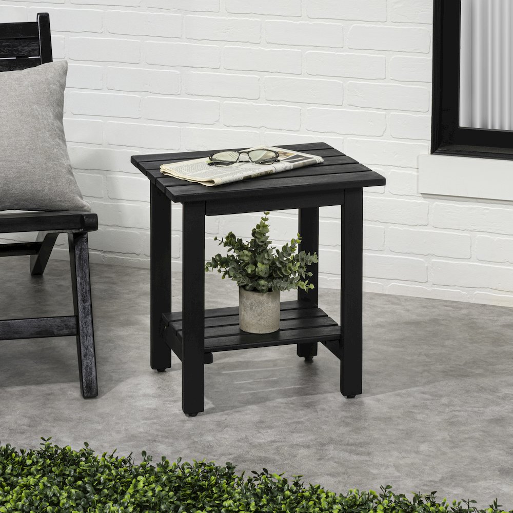 Kellie 16" Modern Black Acacia Wood Outdoor Side Table
