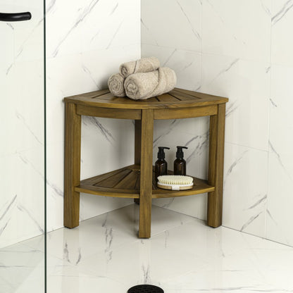 Maris Coastal 18" Natural Acacia Wood Corner Shower Stool
